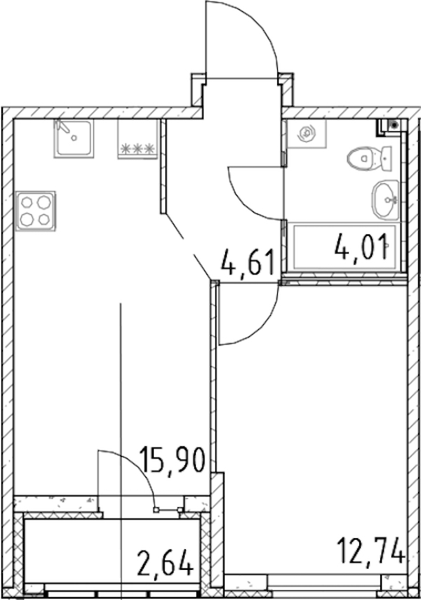 1-комнатная квартира 37.26 м², 13/23 эт., ЖК «Город Первых»